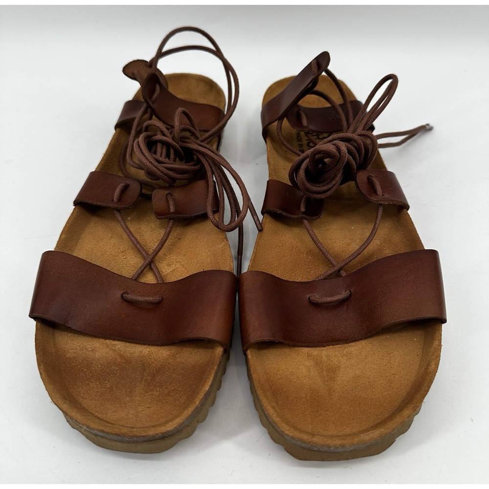 Yokono Leather Cross Straps Sandals 41  (US 10) Brown Cork Adjustable Spain Boho